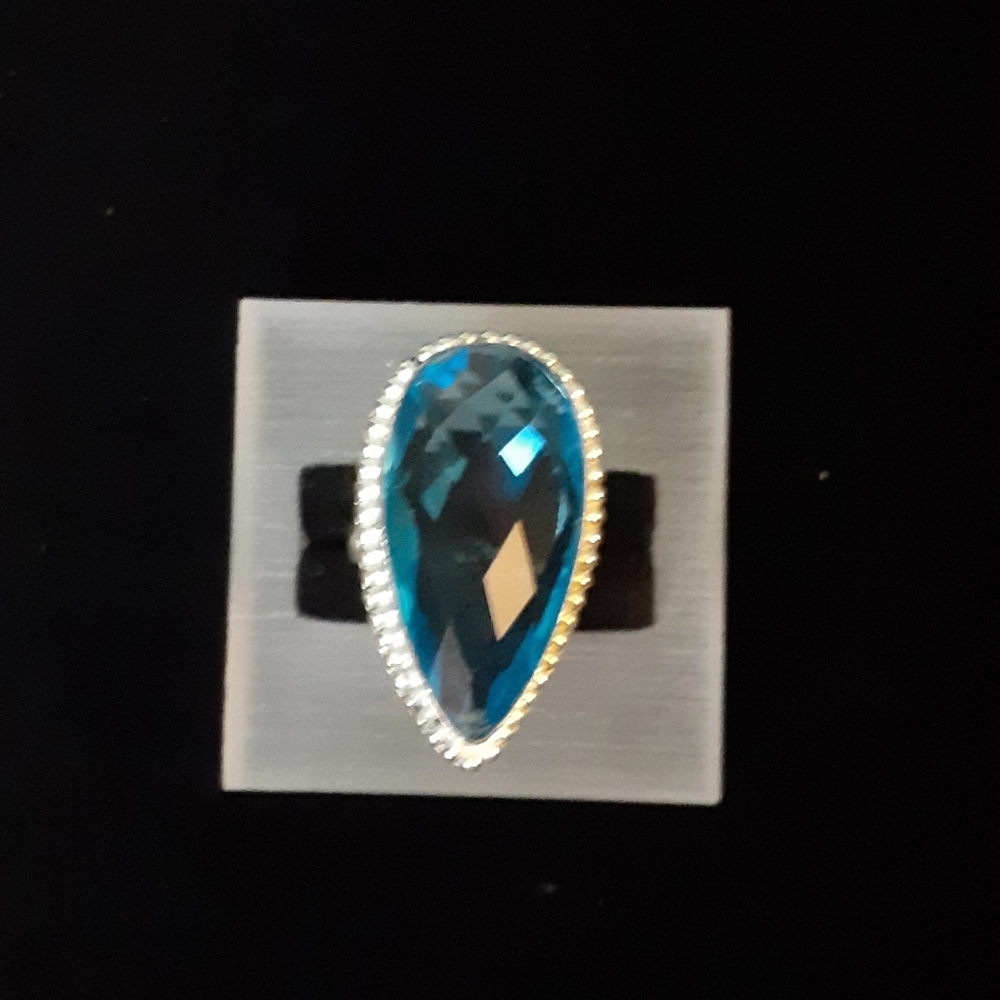 10 CT BLUE AQUAMARINE S925 Silver RING SZ. 7